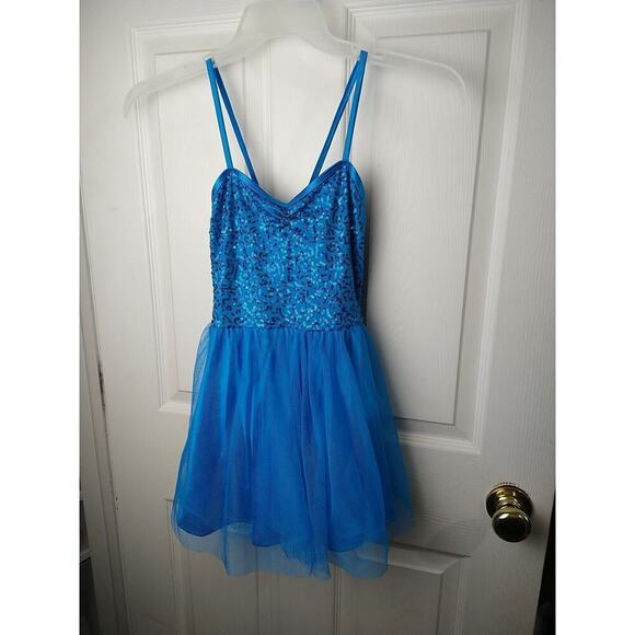 balera dancewear One Piece Lined Tulle Sequin Teal Straps Top. Size MC - Picture 1 of 12